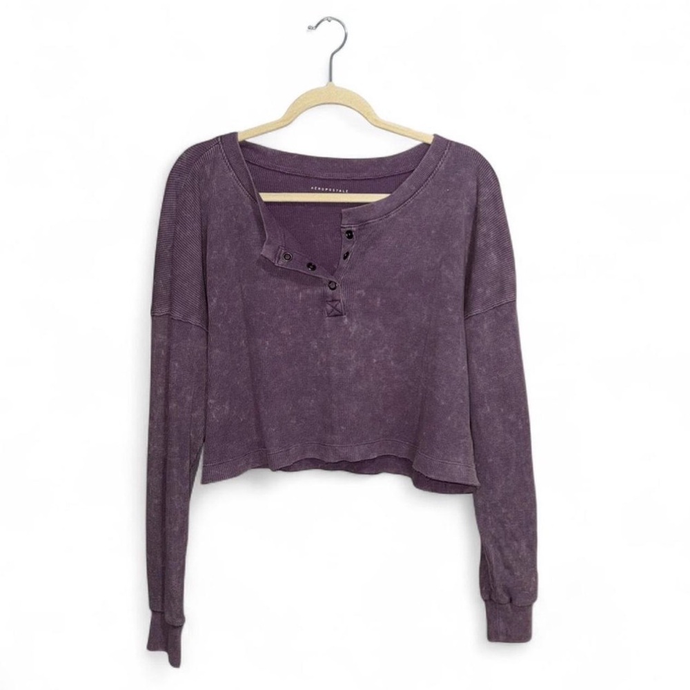 Aeropostale Women’s Purple Henley Long Sleeve Thermal Crop Top Size Medium